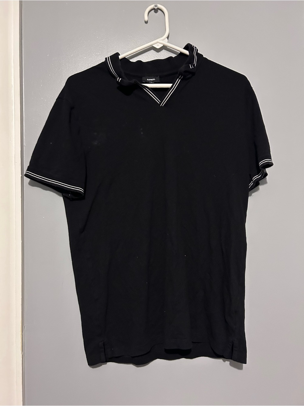 Express Black Polo with White Contrast Trim